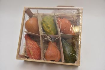 Kistje met 6 pompoenen 9x12x6 cm